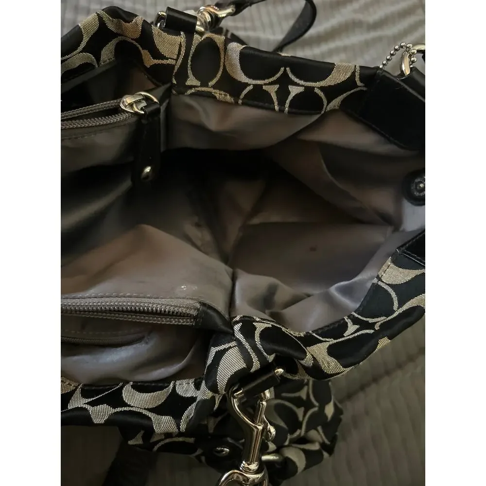 Coach Ashley Signature Canvas Handbag in Black and Gray.